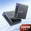 Tech-Protect DC240W 6 portos asztali töltő adapter, USB-C-USB-A, GaN, PD, QC3.0, 240W, fekete