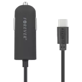   Autós töltő, Szivargyújtós töltő, 5V / 2A, 1 x USB aljzat, USB Type-C kábellel, Forever, fekete, M02