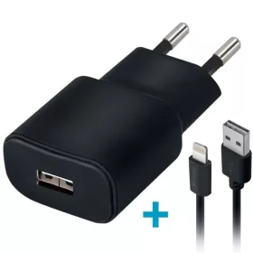   Hálózati töltő adapter, 5V / 2000 mAh, USB aljzat, Lightning kábellel, Forever, fekete, TC-01