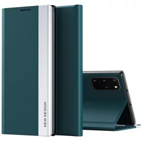   Samsung Galaxy M31 SM-M315F, Oldalra nyíló tok, stand, Wooze Silver Line, sötétzöld