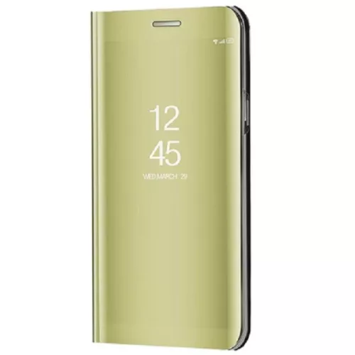 Apple iPhone 13 Pro Max, Oldalra nyíló tok, hívás mutatóval, Smart View Cover, arany (utángyártott)
