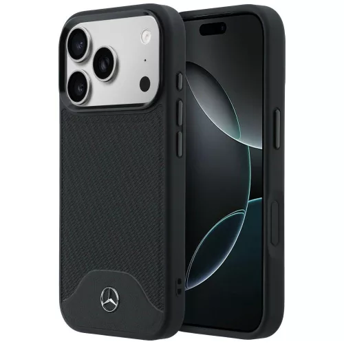 Mercedes Leather Wood Effect and Curve Apple iPhone 17 Pro Max MagSafe tok, fekete
