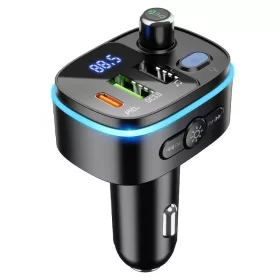   Hoco E62 bluetooth FM transmitter / autós töltő, 2xUSB-A-USB-C, PD, QC3.0, 20W, fekete