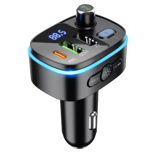 Hoco E62 bluetooth FM transmitter / autós töltő, 2xUSB-A-USB-C, PD, QC3.0, 20W, fekete