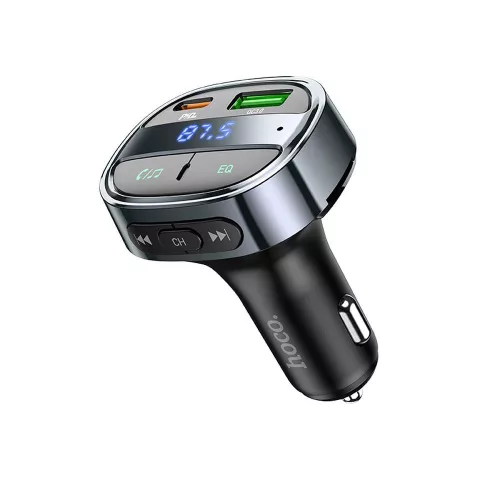 Hoco E70 bluetooth FM transmitter / autós töltő, USB-A-USB-C, digitális kijelző, PD, QC3.0, 5A, 30W, fekete
