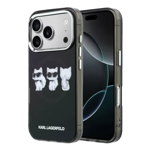 Karl Lagerfeld IML Choupette Trio Watercolor Apple iPhone 17 Pro Max mágneses tok, MagSafe, fekete-ezüst