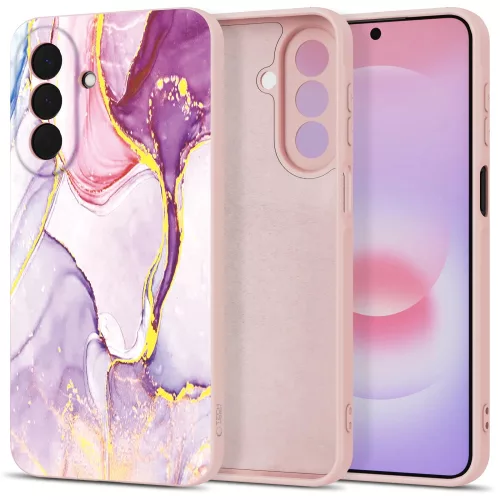 Tech-Protect Icon Samsung Galaxy A27 szilikon tok mikroszálas béléssel, márvány minta, rózsaszín