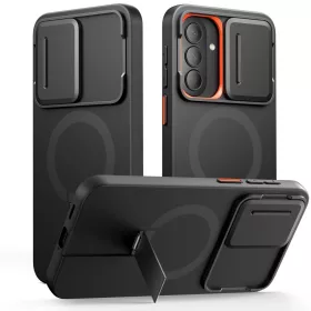   Tech-Protect Kevlar Aura Samsung Galaxy A57 MagSafe tok kameravédelemmel, kitámasztóval, fekete-narancs