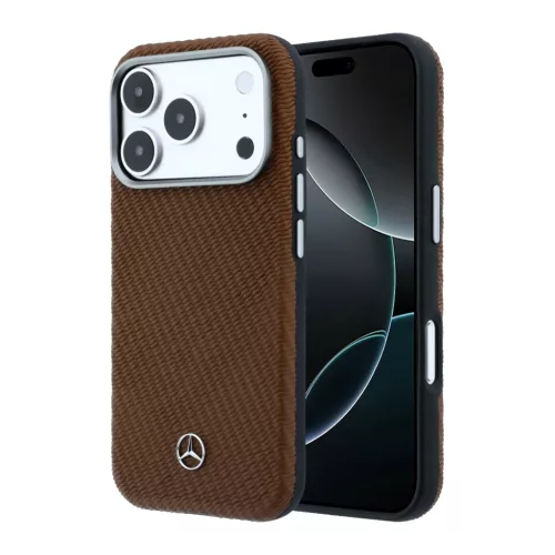 Mercedes PU Leather Semi Wrap Apple iPhone 17 Pro MagSafe tok, barna-ezüst