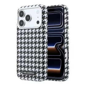   Karl Lagerfeld PU Houndstooth Resin Plate Apple iPhone 17 Pro mágneses tok, MagSafe, fekete-fehér