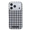 Karl Lagerfeld PU Houndstooth Resin Plate Apple iPhone 17 Pro mágneses tok, MagSafe, fekete-fehér