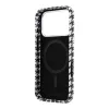 Karl Lagerfeld PU Houndstooth Resin Plate Apple iPhone 17 Pro mágneses tok, MagSafe, fekete-fehér