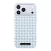 Karl Lagerfeld PU Houndstooth Resin Plate Apple iPhone 17 Pro Max mágneses tok, MagSafe, kék-fehér