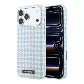   Karl Lagerfeld PU Houndstooth Resin Plate Apple iPhone 17 Pro mágneses tok, MagSafe, kék-fehér