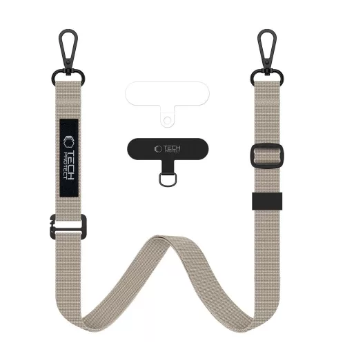 Tech-Protect C6S vállpánt / univerzális pánt telefonra rögzíthető, bézs / barna (crossbody pánt)