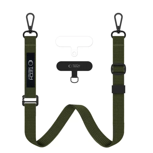 Tech-Protect C6S vállpánt / univerzális pánt telefonra rögzíthető, khaki / sötétzöld (crossbody pánt)