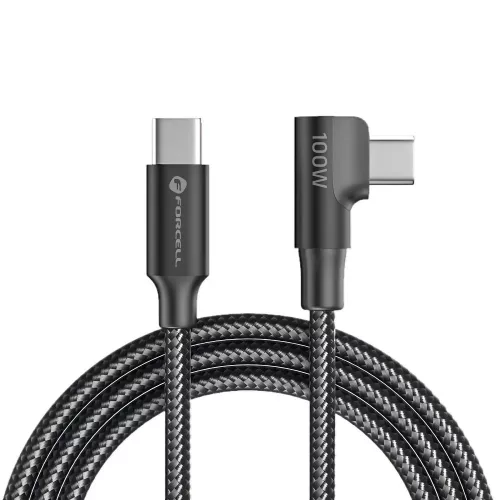 Forcell F-Energy USB-C-USB-C töltő-és adatkábel 90 fokos/derékszögű csatlakozó, QC4.0, PD 5A, 100W, 2m, fekete