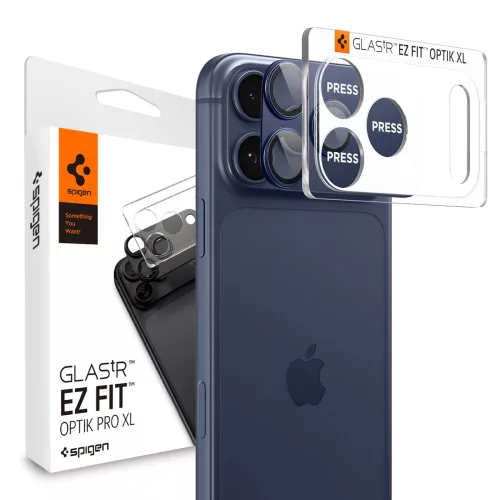 Spigen Glas.tR EZ Fit Apple iPhone 17 Pro tempered glass kameravédő üvegfólia felhelyező kerettel, kék