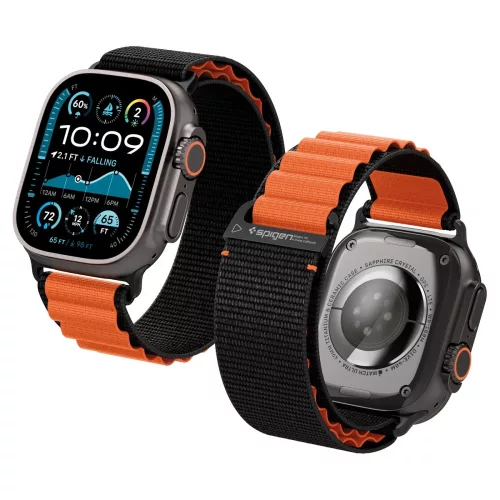 Spigen WBF1 Apple Watch Ultra 3 / 2 / 1 / SE / 11 / 10 / 9 / 8 (44/45/46/49mm) szíj, fekete-narancs