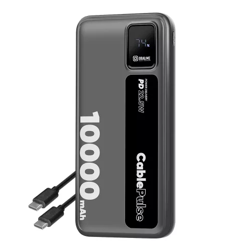 OBAL:ME CablePulse powerbank / külső akkumulátor beépített kábellel, digitális kijelzővel, 10000mAh, 22,5W, fekete
