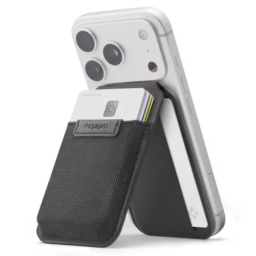 Spigen S314-4 Slim Fold mágneses kártyatartó, MagSafe, kitámasztható, Black, fekete (10db kártyához)