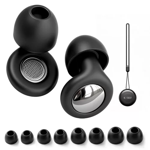 Tech-Protect QuietFit füldugó, 4db különböző méretű gumiharanggal, tokkal, fekete