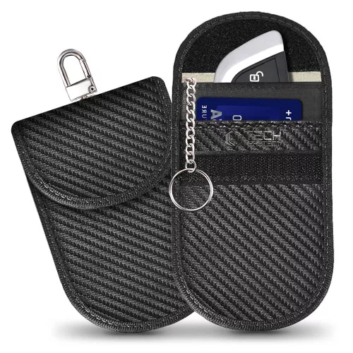 Tech-Protect KLR100 RFID blokkoló kulcstartó tok / táska, Carbon, fekete (autó kulcshoz, bankkártyához)