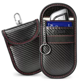   Tech-Protect KLR100 RFID blokkoló kulcstartó tok / táska, Carbon, fekete-piros (autó kulcshoz, bankkártyához)