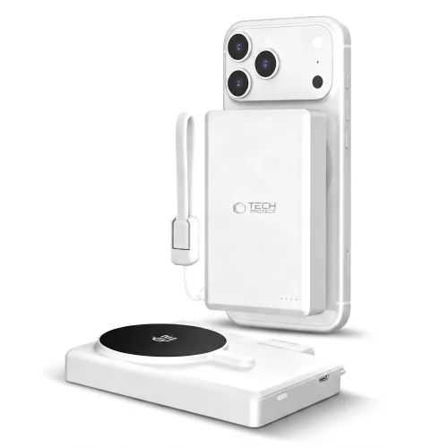 Tech-Protect PB40 LifeMag Powerbank / külső akkumulátor, MagSafe, kompakt, 25W, QI2.2, 10000mAh, fehér.ezüst