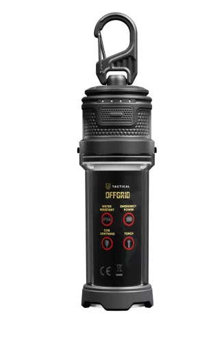 Tactical Offgrid vészhelyzeti powerbank, zseblámpa, IPX7, LED,  fekete