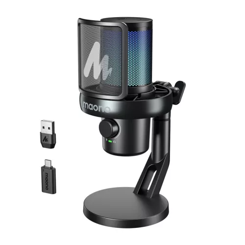 Maono DM40 Pro mikrofon, vezeték nélküli, RGB, fekete