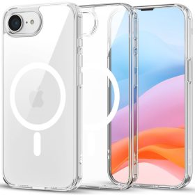   Apple iPhone 16e / 17e, Műanyag hátlap védőtok + szilikon keret, Magsafe töltővel kompatibilis, FlexAir Hybrid Magsafe, átlátszó