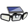 Napelemes kültéri fali solar lámpa, 3 paneles, elforgatható, 74 LED-es, vízálló, fekete