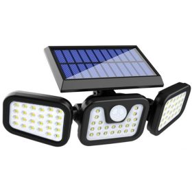   Napelemes kültéri fali solar lámpa, 3 paneles, elforgatható, 74 LED-es, vízálló, fekete