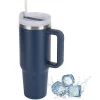 Prémium fémfalú utazó termosz + pohár, 1200 ml, hőtartó, szívószállal, fogantyúval, Tumbler, sötétkék