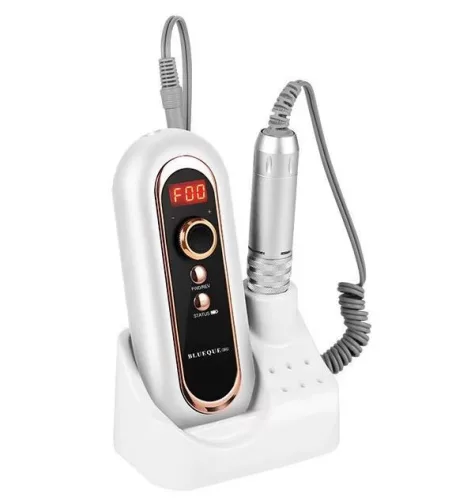 Elektromos körömcsiszoló gép, akkumulátoros, kijelzővel, hordozható, övcsipesszel, Blueque BQ-504, fehér