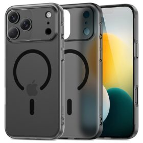   Apple iPhone 17 Pro Max, Műanyag hátlap védőtok + szilikon keret, közepesen ütésálló, Magsafe töltővel kompatibilis, Magslim Magsafe, áttetsző/fekete