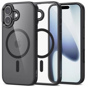   Apple iPhone 17, Műanyag hátlap védőtok + szilikon keret, Magsafe töltővel kompatibilis, Magmat Magsafe, átlátszó/fekete