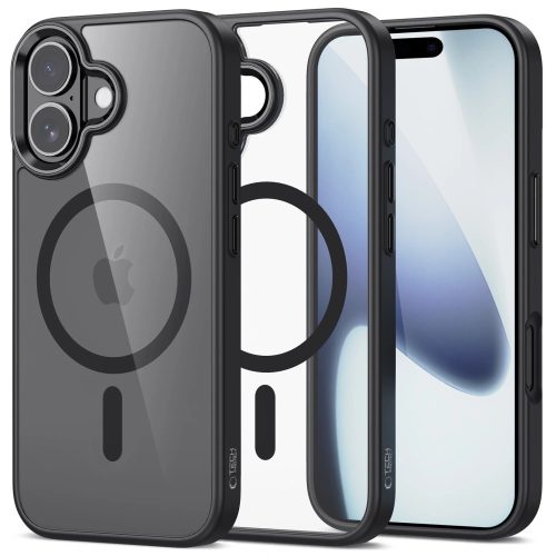 Apple iPhone 17, Műanyag hátlap védőtok + szilikon keret, Magsafe töltővel kompatibilis, Magmat Magsafe, átlátszó/fekete