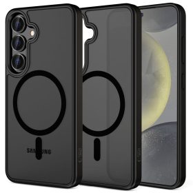   Samsung Galaxy S25 Plus SM-S936, Műanyag hátlap védőtok + szilikon keret, Magsafe töltővel kompatibilis, Magmat Magsafe, áttetsző/fekete