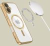 Apple iPhone 16e / 17e, Műanyag hátlap védőtok + szilikon keret, közepesen ütésálló, Magsafe töltővel kompatibilis, fényes keret, Magflex Magsafe, átlátszó/arany