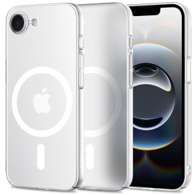   Apple iPhone 16e / 17e, Műanyag hátlap védőtok + szilikon keret, közepesen ütésálló, Magsafe töltővel kompatibilis, Magslim Magsafe, áttetsző/fehér