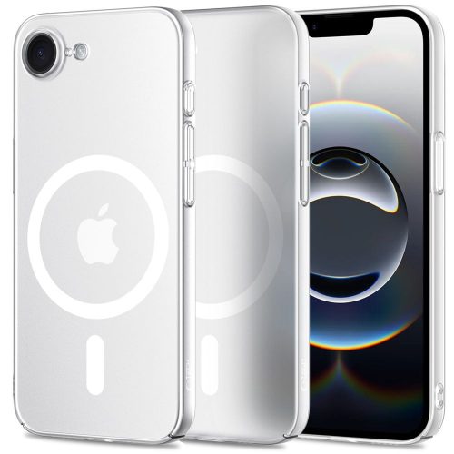 Apple iPhone 16e / 17e, Műanyag hátlap védőtok + szilikon keret, közepesen ütésálló, Magsafe töltővel kompatibilis, Magslim Magsafe, áttetsző/fehér