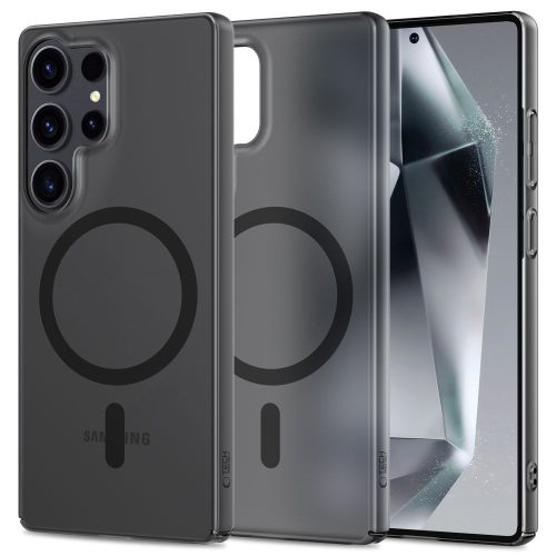 Samsung Galaxy S25 Ultra SM-S938, Műanyag hátlap védőtok + szilikon keret, közepesen ütésálló, Magsafe töltővel kompatibilis, Magslim Magsafe, áttetsző/fekete