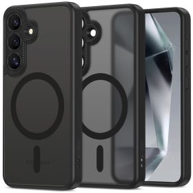   Samsung Galaxy S25 SM-S931, Műanyag hátlap védőtok + szilikon keret, Magsafe töltővel kompatibilis, kameravédő kerettel, Magcam Magsafe, áttetsző/fekete
