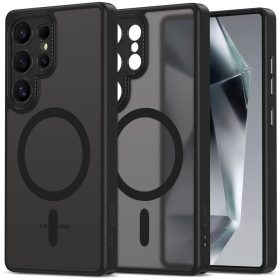   Samsung Galaxy S25 Ultra SM-S938, Műanyag hátlap védőtok + szilikon keret, Magsafe töltővel kompatibilis, kameravédő kerettel, Magcam Magsafe, áttetsző/fekete