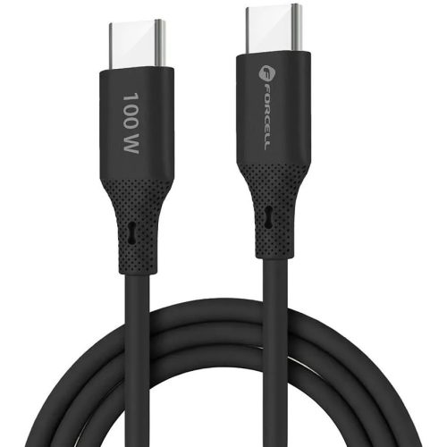 USB Type-C töltő- és adatkábel, USB Type-C, 100 cm, 5000 mA, 100W, törésgátlóval, gyorstöltés, PD, QC 4.0, Forcell F-Energy C347, fekete