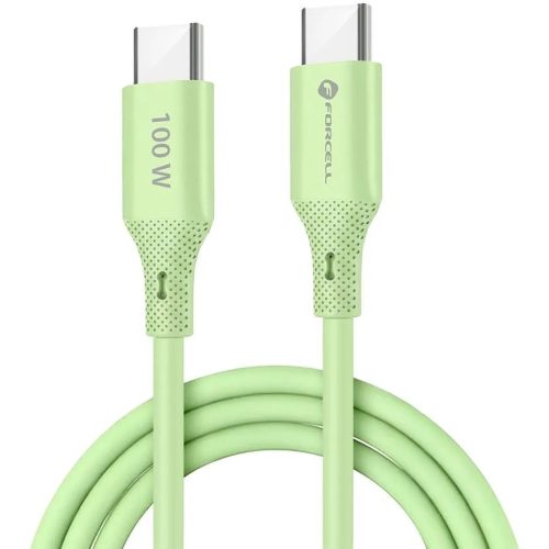 USB Type-C töltő- és adatkábel, USB Type-C, 100 cm, 5000 mA, 100W, törésgátlóval, gyorstöltés, PD, QC 4.0, Forcell F-Energy C347, zöld
