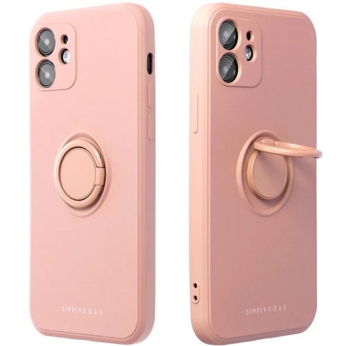 Apple iPhone 15 Plus, Szilikon tok, stand, telefontartó gyűrű, Roar Amber, rózsaszín