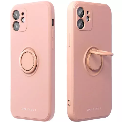 Apple iPhone 16, Szilikon tok, stand, telefontartó gyűrű, Roar Amber, rózsaszín